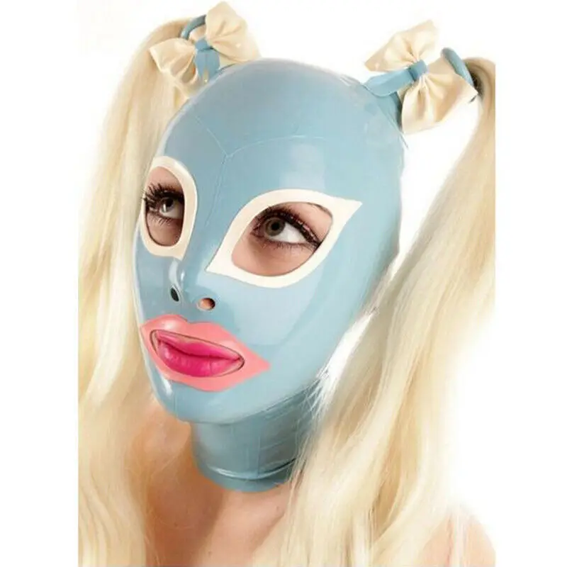 

Latex Hood with Blonde Wig Rubber Mask with Blonde Pigtails Club Costume