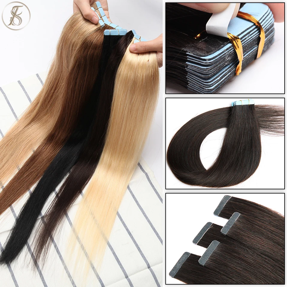 TESS Tape In Human Hair Extensions 2.5g/pc Natural Hair Extensions Hair Brown Adhesive Skin Weft Double Side Seamless Invisible