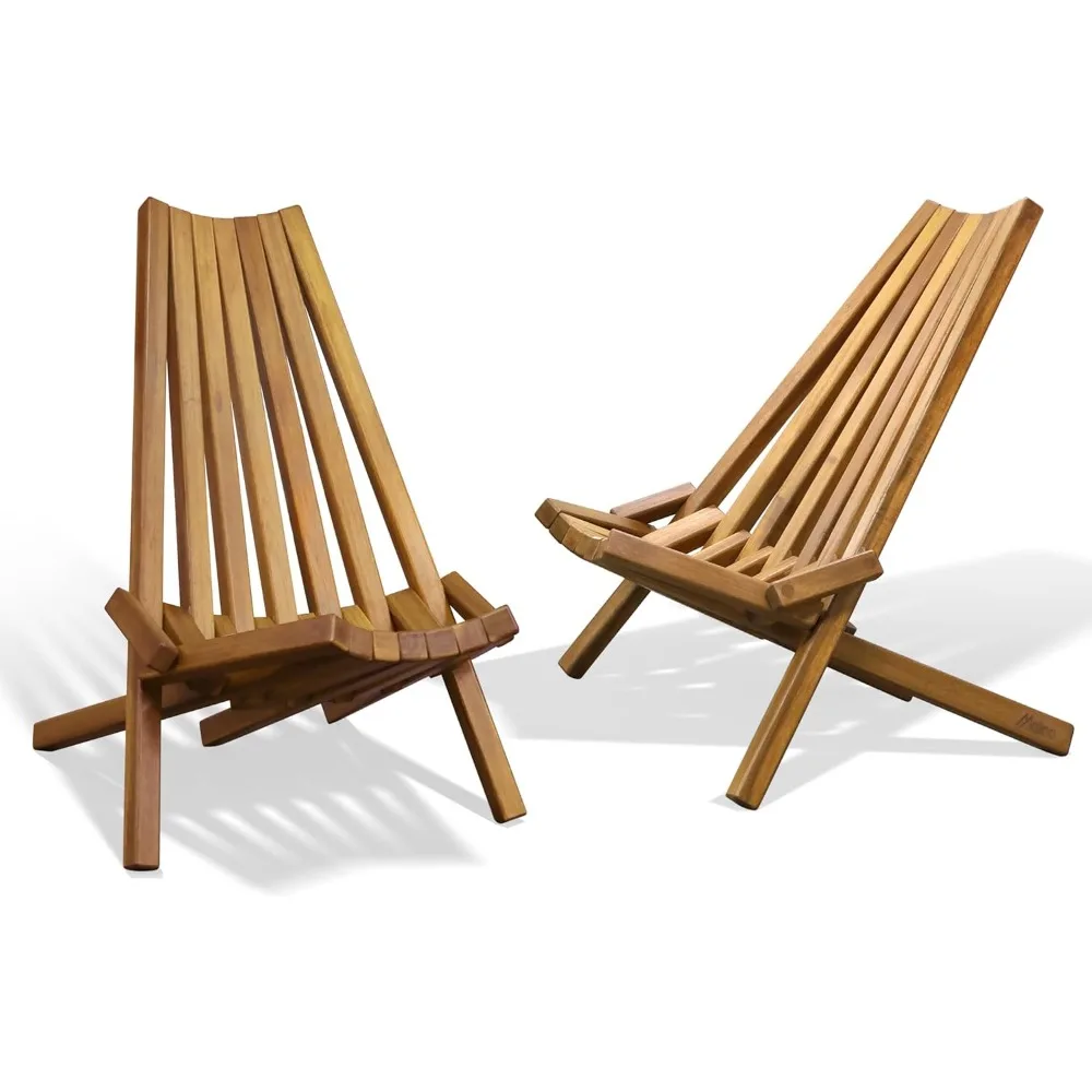 

Wooden Folding Chair Set of 2 - Low Profile Acacia Wood Outdoor Furniture Patio Lounge Chair with FSC Certified - Fully