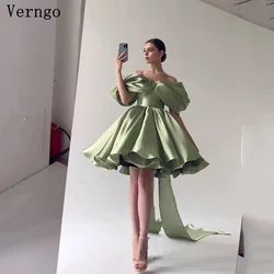 Verngo Green Satin Mini Prom Gown Off The Shoulder A Line Mini Party Dress Women Lace Up Prom Party Dress Customized