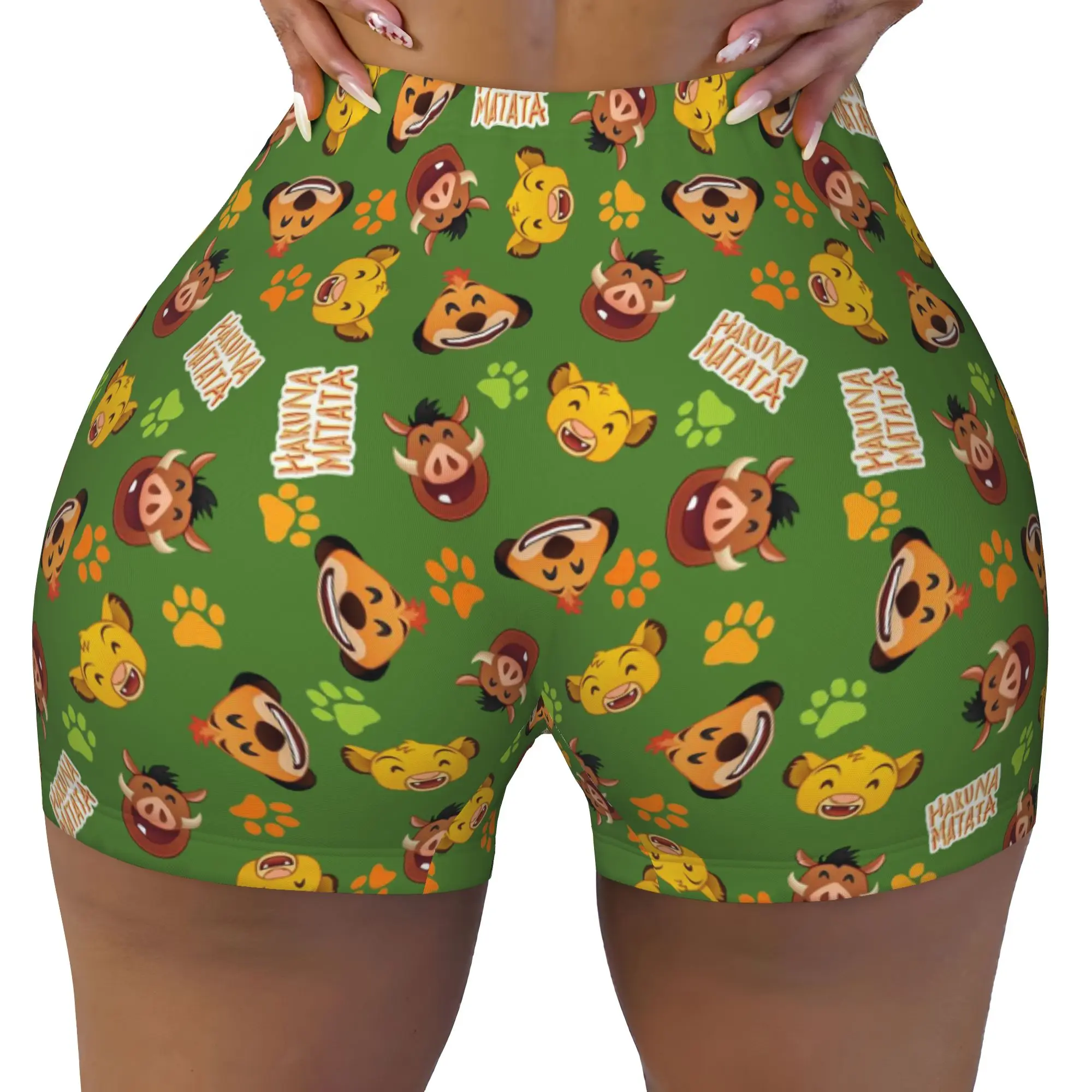 Custom Liones Anime Kinges Gym Volleyball Biker Shorts Women Hakuna Matata Simba Workout Yoga Shorts