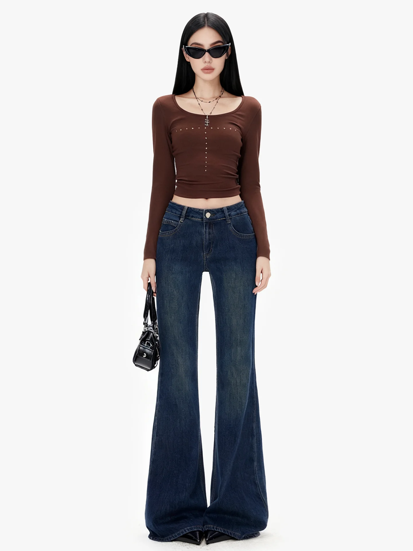 

Low Waist Bell Bot Jeans Women's Slim Fit Elastic Denim Pants Spring Autumn New Sle Versatile Hot Girl Cement ey