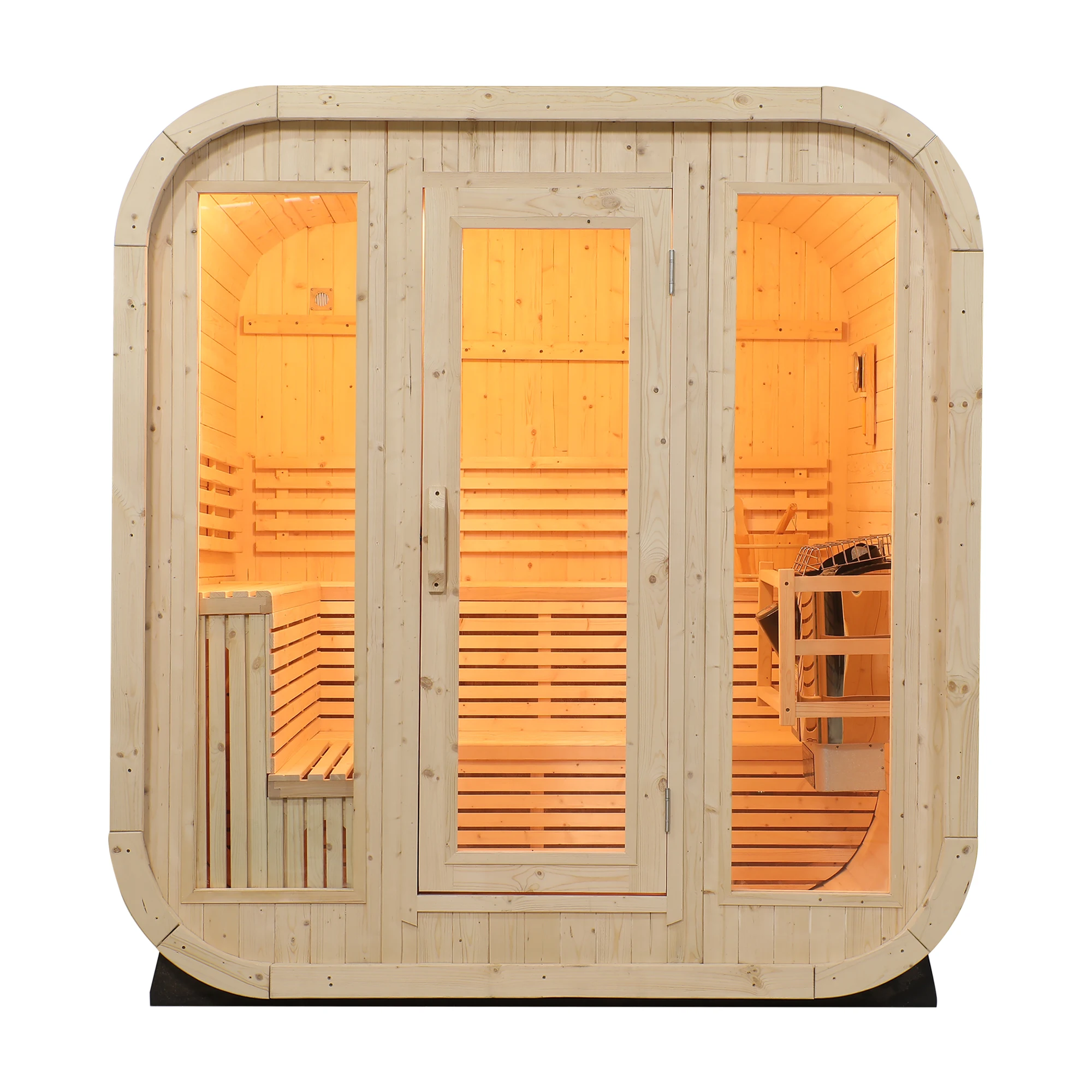 Courtyard Outdoor Wooden Sauna Traditional Steam Sauna Hut Solid Wood Durable 4 Person Cube Sauna