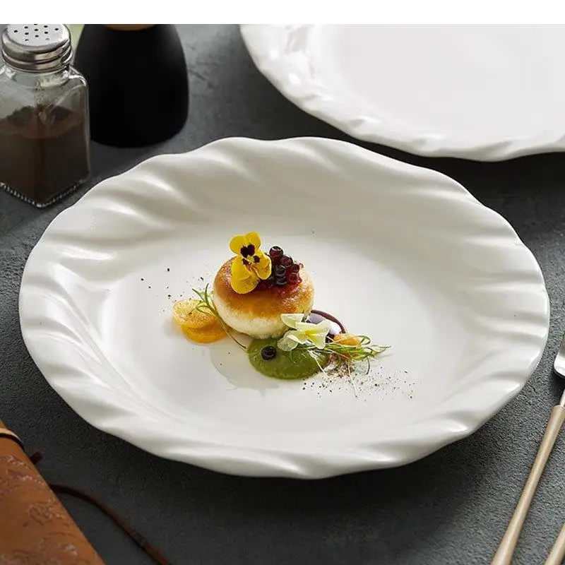 Ceramic Dinner Plate Irregular Shallow Dessert Snack Pasta Plates Salad Household Solid Color Tableware