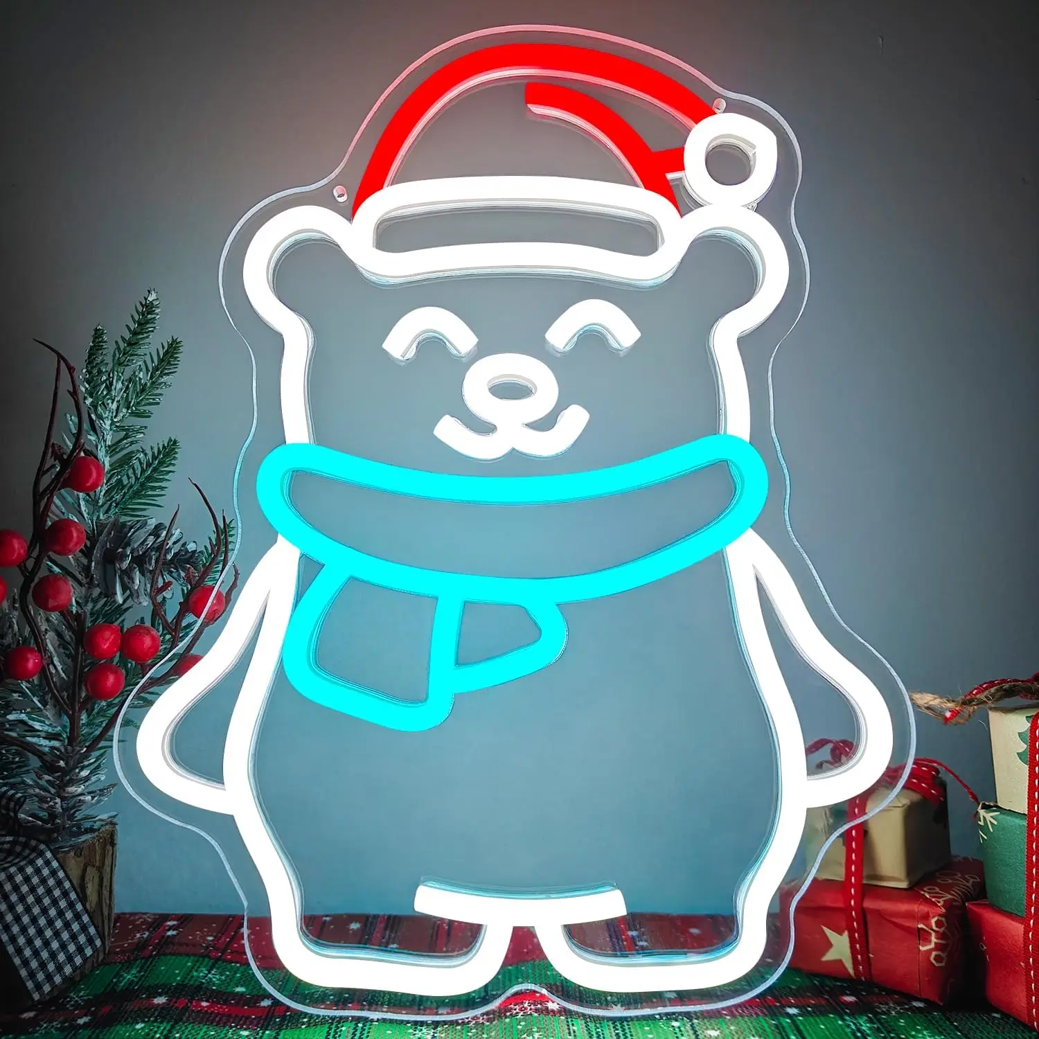 

Неоновая вывеска с белым медведем, рождественский неоновый свет для спальни, гостиной, светящаяся вывеска для вечеринки, красочная световая вывеска, настенные подарки