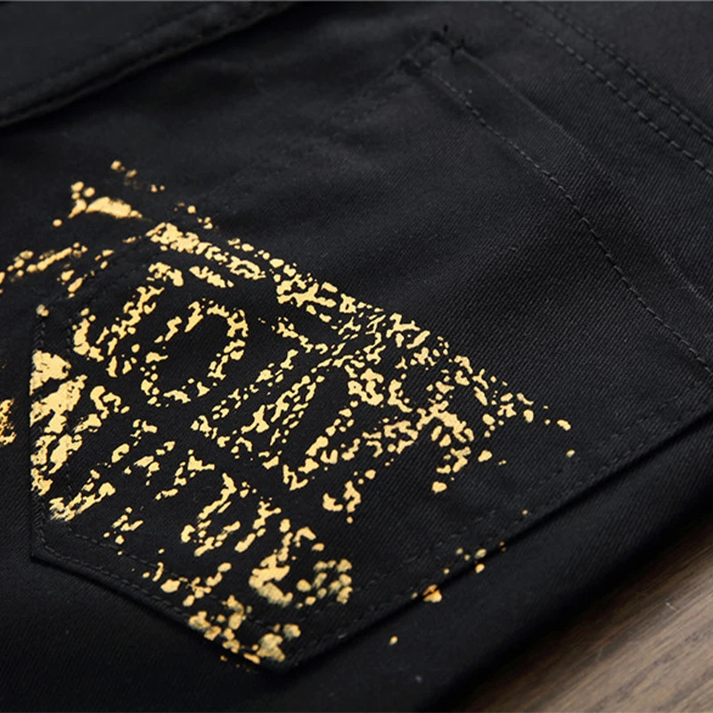 الشارع المطبوعة زر الرجال السراويل المستقيمة المألوف عالية الخصر الملونة الكتابة على الجدران طباعة سستة الدنيم السراويل الرجعية الذكور السراويل #5