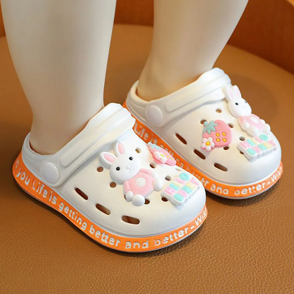 Cute Cartoon Kids Holes Clogs for Summer Soft-Soled Non-Slip and Breathable Indoor Slippers for Boys and Girls Children Slippers