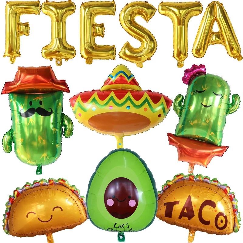 12Pcs Mexican Party Decorative Foil Balloons Large Taco Party Decoration Balloon Set Mexican May 5Th Day Party Supplies Globos