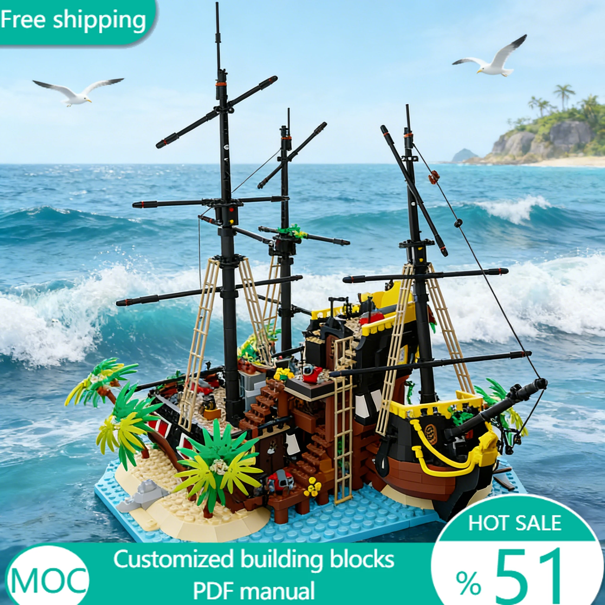 

3807 PCS Customize Three-masted frigates and islands MOC Customize Modular Building Block Kids Popular DIY Boy Festival Toy Gift