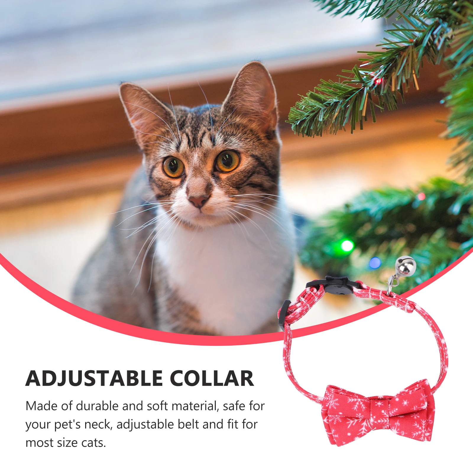 

Christmas Cat Collar Adjustable Pet Necklace Bell Bow Durable Cloth Safety Buckle Fits Most Cats Bright Color Design