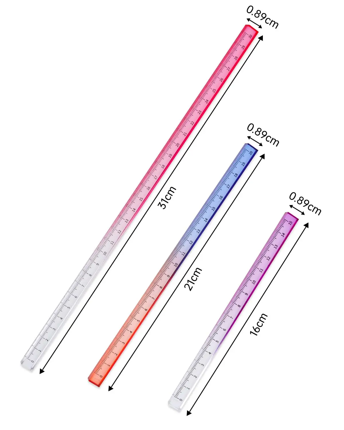 Colorful Clear Straight Cube Acrylic Ruler Transparent Gradient Rulers Lightweight Measuring Tool for Students Adults School
