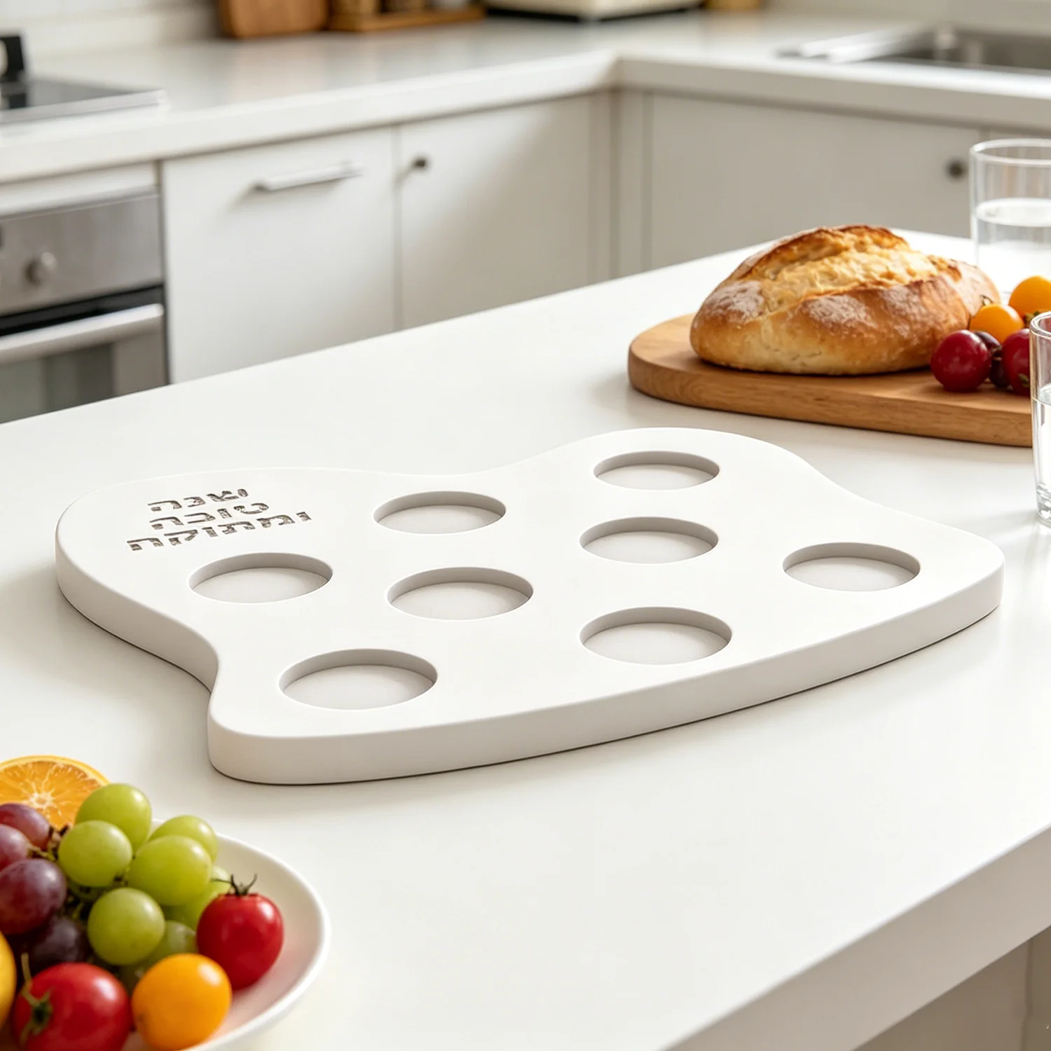 

Silicone Mold For Jewish Rosh Hashanah Seder Plate, Irregular 8-Cavity Gypsum Casting Mold With Hebrew Text, DIY Holiday Mold