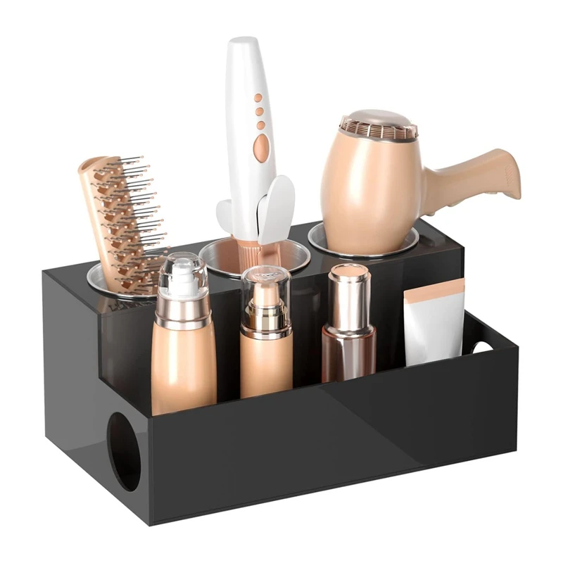 

Hair Tools Organizer Hair Dryer Holder Countertop Blow Dryer Stand Storage For Vanity Bathroom With 3 Cups