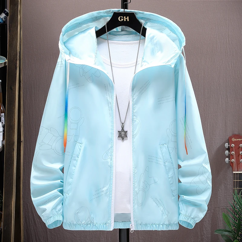 

Мужская дышащая летняя ветровка из ледяного шелка с защитой от солнца, легкая, тонкая, из полиэстера, на молнии