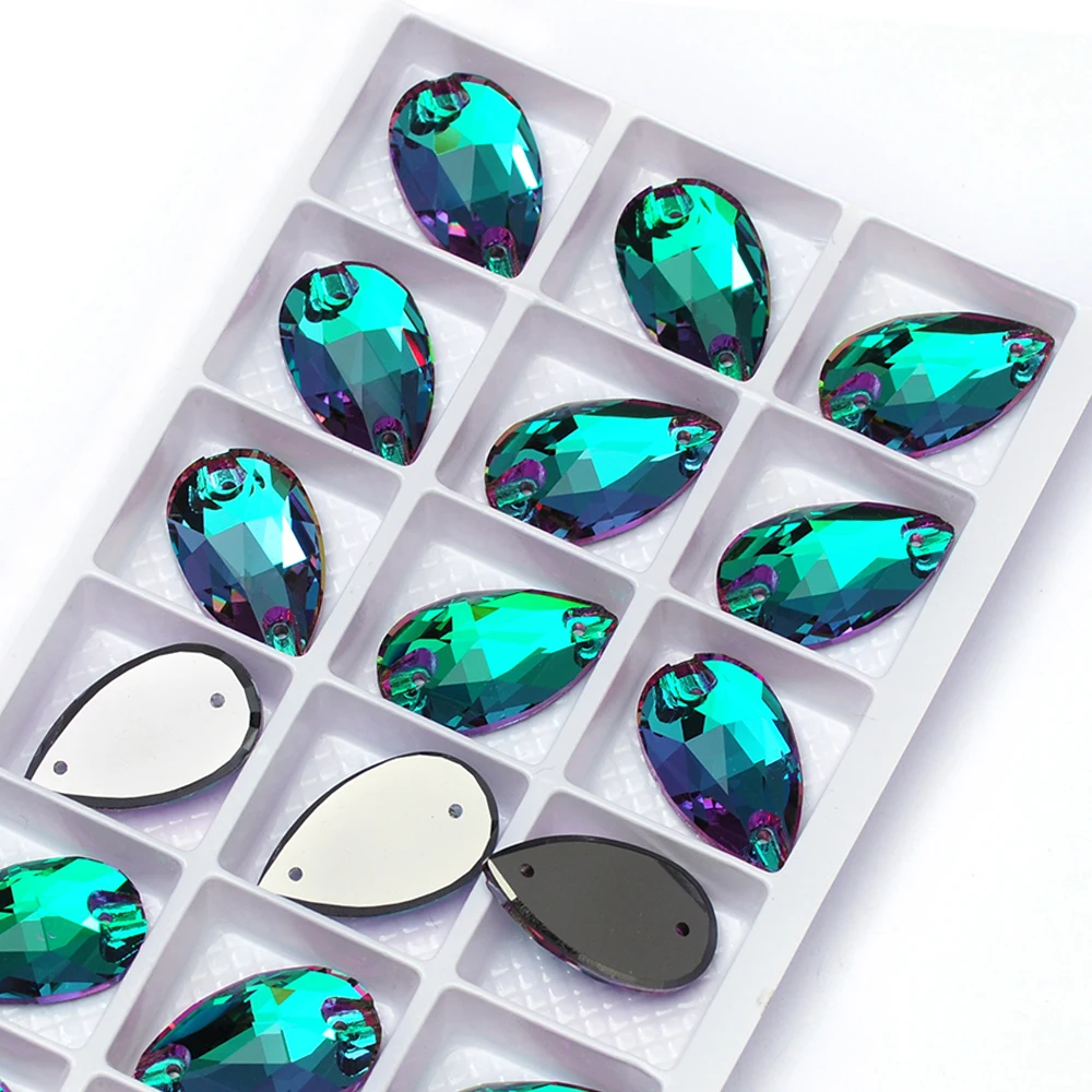 PUBRILEX Emerald Vitrail K9 Glas Aufnähbare Strasssteine Flache Rückseite Grüne Kristallsteine zum Aufnähen für Taschen, Kleidungsstücke, Kleider – Detail 5