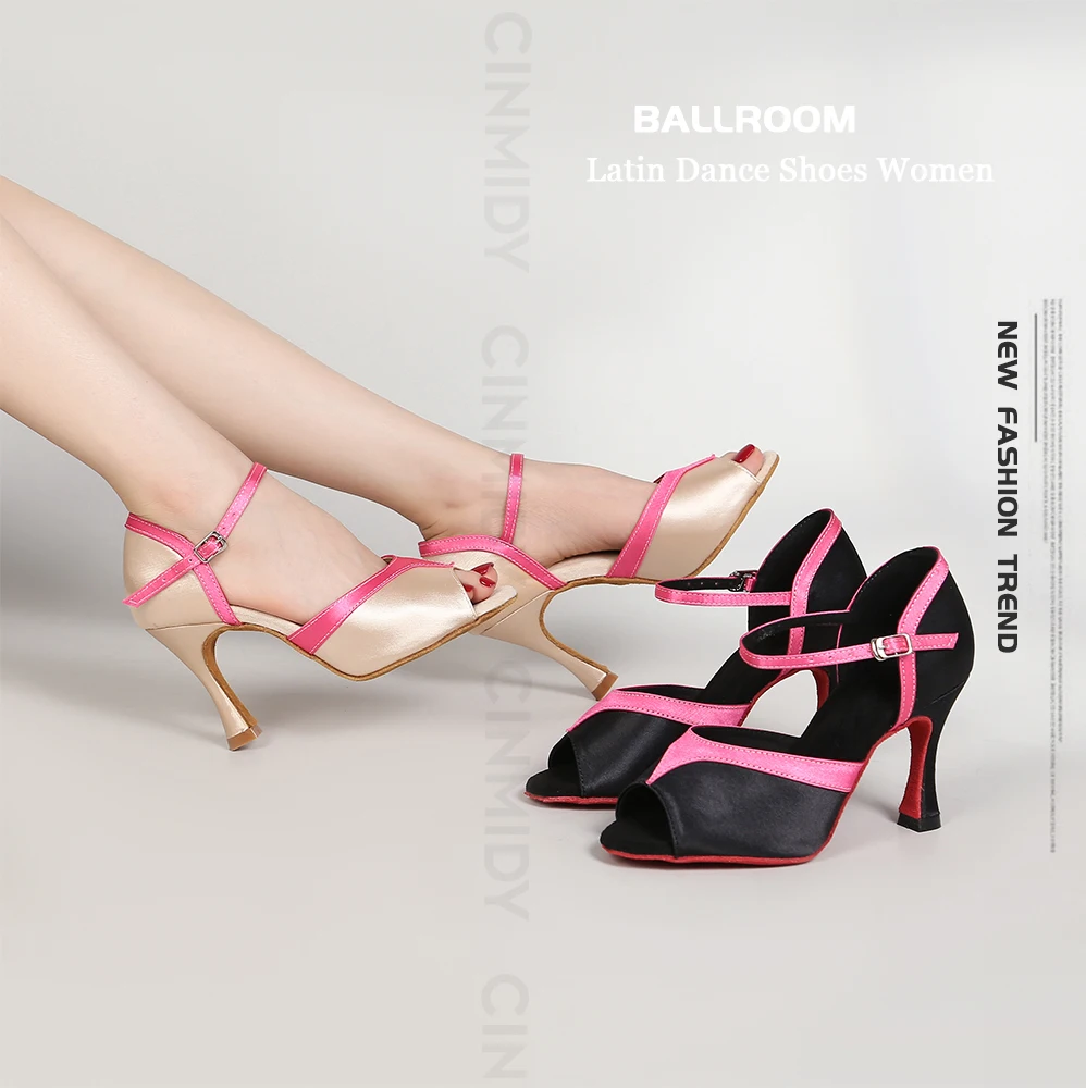 CINMIDY Seiden-Satin Tanzschuhe Damen Ballsaal Tanzschuhe Tango Salsa Latein Tanzschuh Weiche Sohle Party Schuhe Damen Tanzsandalen – Detail 1