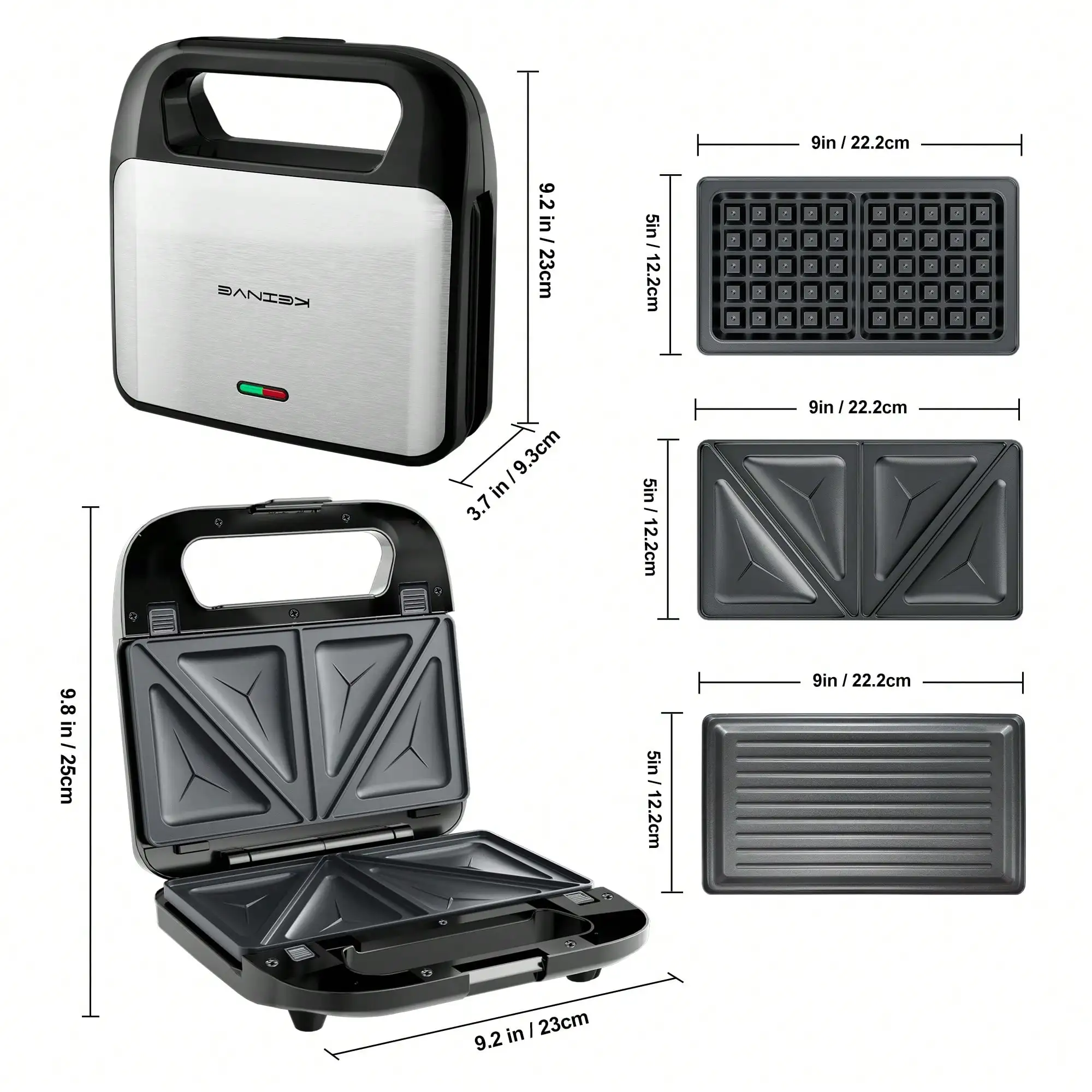 3-In-1 Sandwich Maker, Panini Press & Waffle Iron - Indoor & Outdoor Electric Grill With Removable Non-Stick Plates, Cool-Touch Handle, LED Light, Easy Clean, 750W - Perfect For Home, Kitchen, Camping & Travel, 304 Stainless Steel