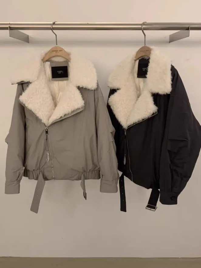 

Зима 202, женское пуховое пальто Jaet Du с пушистым воротником, корейское пальто с длинным светом, теплая верхняя одежда из хлопка