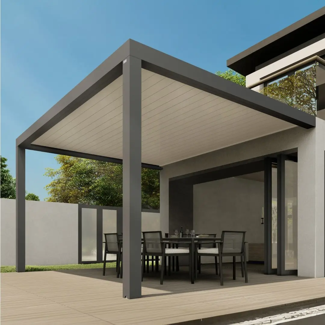 Custom Modern Bioclimatic Waterproof Backyard Pergola System Aluminum Powder Coated Garden Sun Shade Awning Outdoor Pavilion