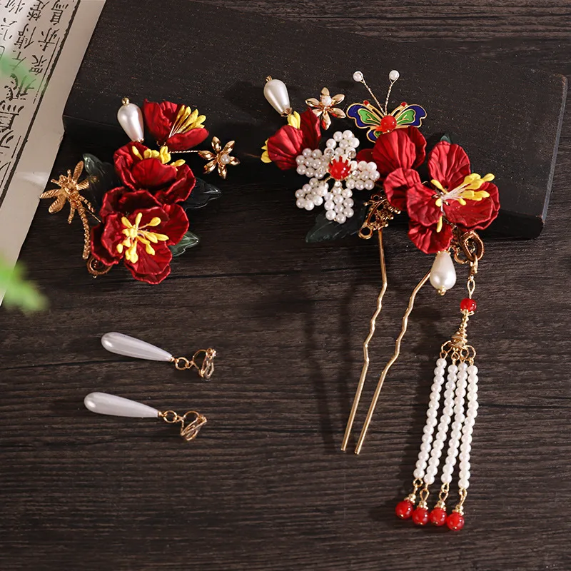 

Traditional Chinese Hair Stick Hairpin Earrings Wedding Hair Accessories Headband Stick Head Jewelry Bridal Headpiece Pin