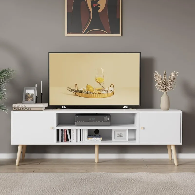 

Modern TV Stand for 55/60 inch TV, Entertainment Center with Adjustable Shelf and Storage Cabinets, TV Media Console