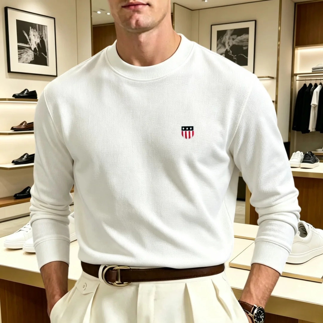 Soft cotton high-end brand men's long sleeved round neck T-shirt autumn fashion embroidered loose Korean sweatshirt casual top