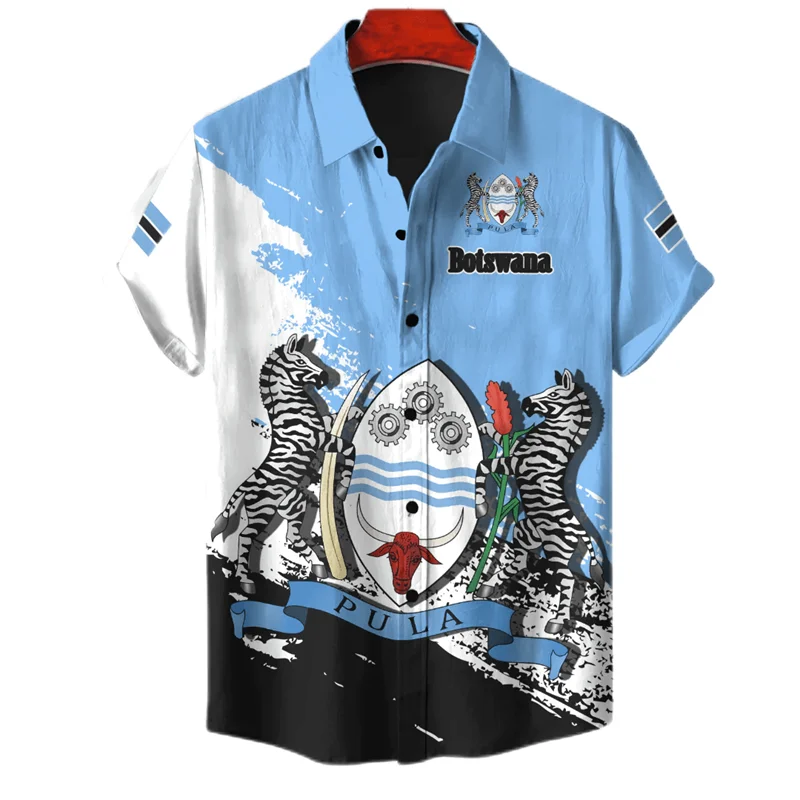 Africa Botswana Map Flag 3D Print Shirts For Men Clothes National Emblem Beach Shirts Patriotic Coat Of Arms Blouses Male Shirt