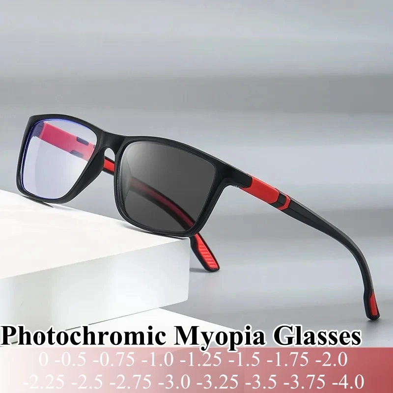 

New Fashion Myopia Glasses Photochromic Anti Blue Light Glasses Minus Graded Eyeglasses Sun Shades Sunglasses -1.25 -2.25-2.75