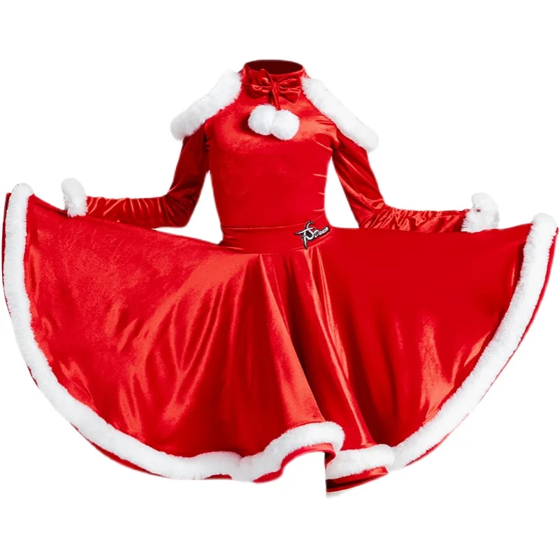 Nowa dziecięca sukienka do tańca latynoamerykańskiego, czerwona, na występy, treningi, konkursy, standardowa, zimowa sukienka na występy.