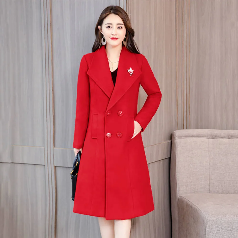 Fashion Loose Woolen Long Coat Women's Autumn And Winter Cotton Warm Slim Women's Temperament Casual Woolen Coat Women's Tide.