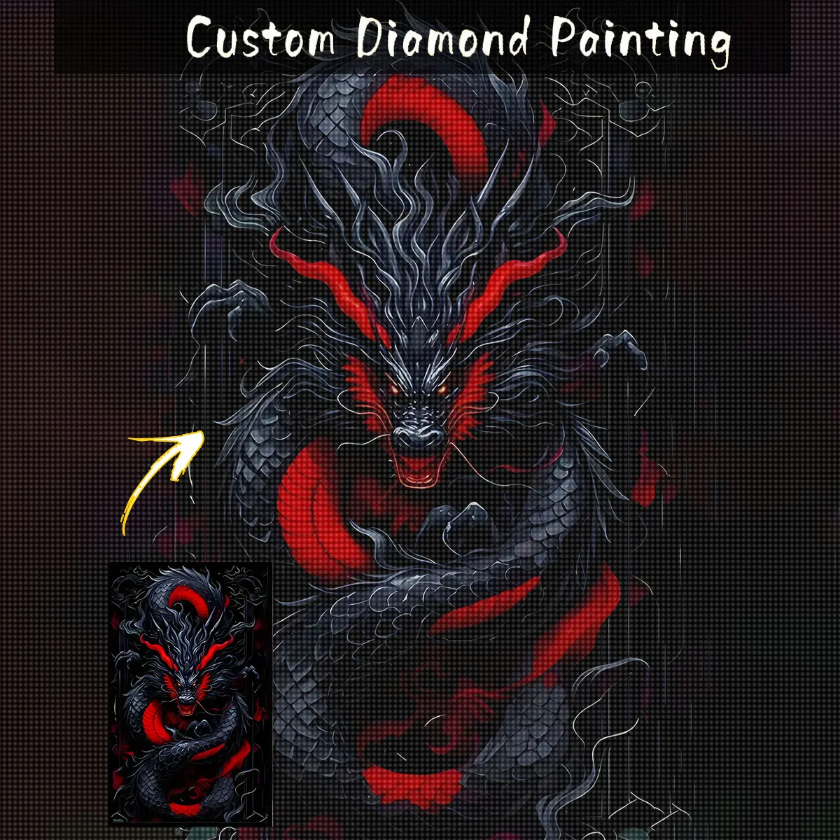 Custom Photo Frameless Black & Red Dragon Diamond Painting Mosaic Wall Art - Full-Round Round Diamonds Suitable for /Office Deco