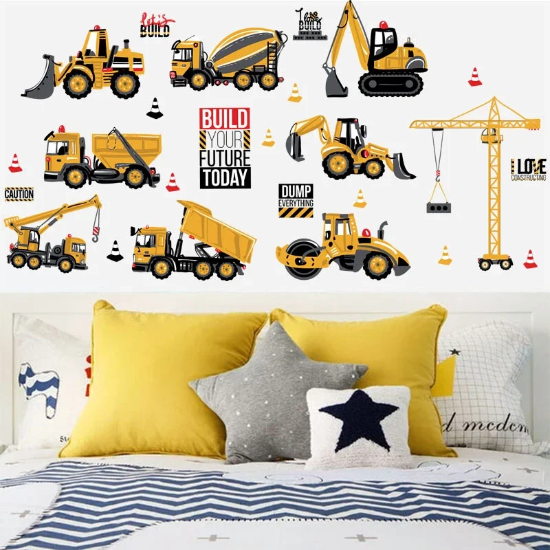 Home Wall Sticker Indoor PVC Excavator Household Living room Nursery Removable Attachment Cartoon Construction