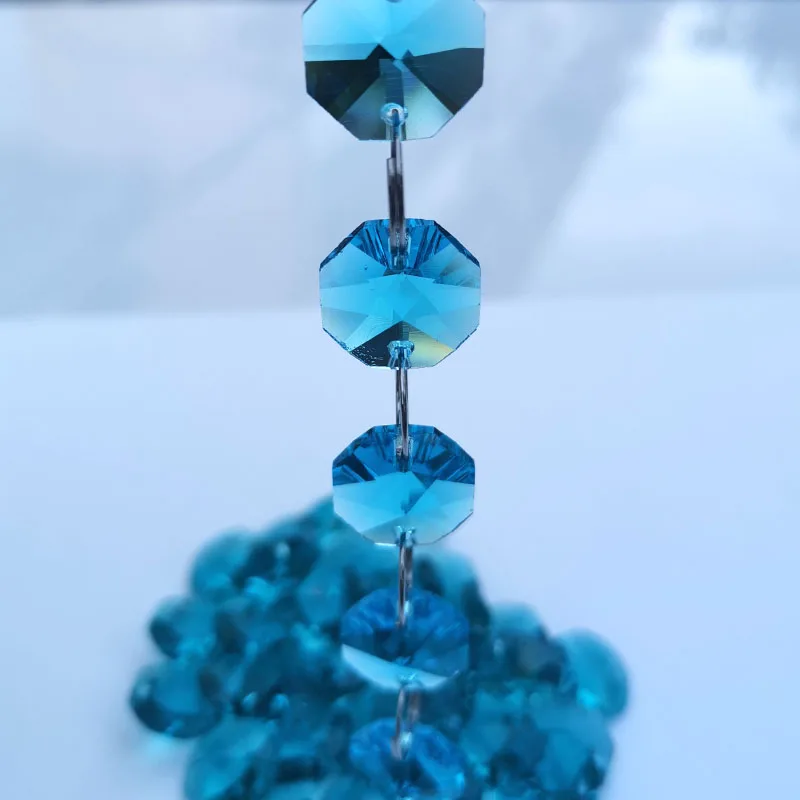 14mm Crystal Royal Blue Octagon Prism Beads Suncatcher Chandelier Prism Parts Glass Octagon Pendant Hang Decor Ornaments