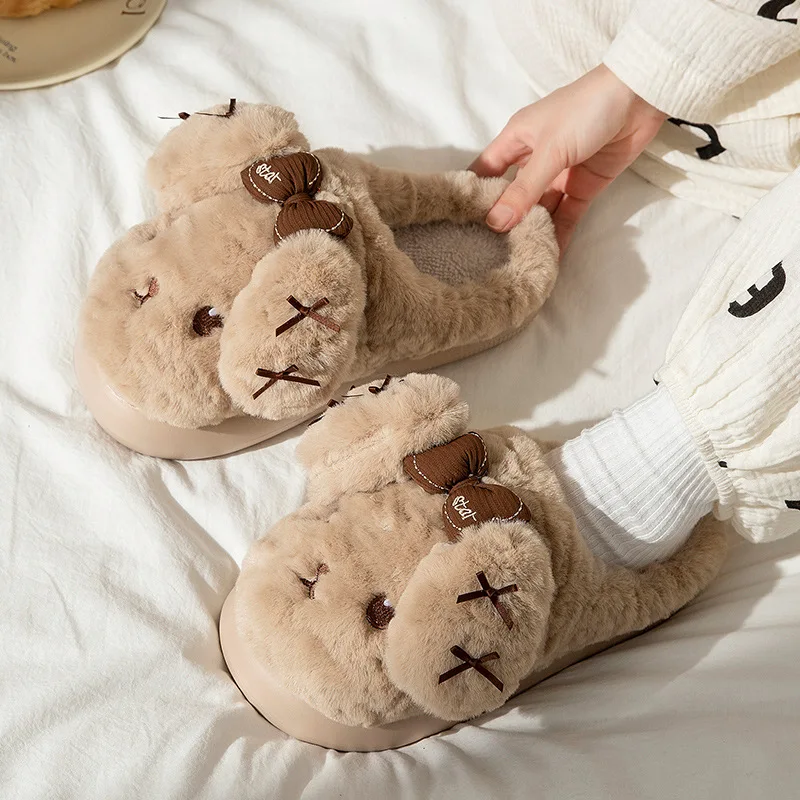 

New Winter Unisex Cartoon Cow Warm Plush Slippers Couple's Indoor Non-slip House Slides Men And Women Toe Wrap Home Cotton Shoes