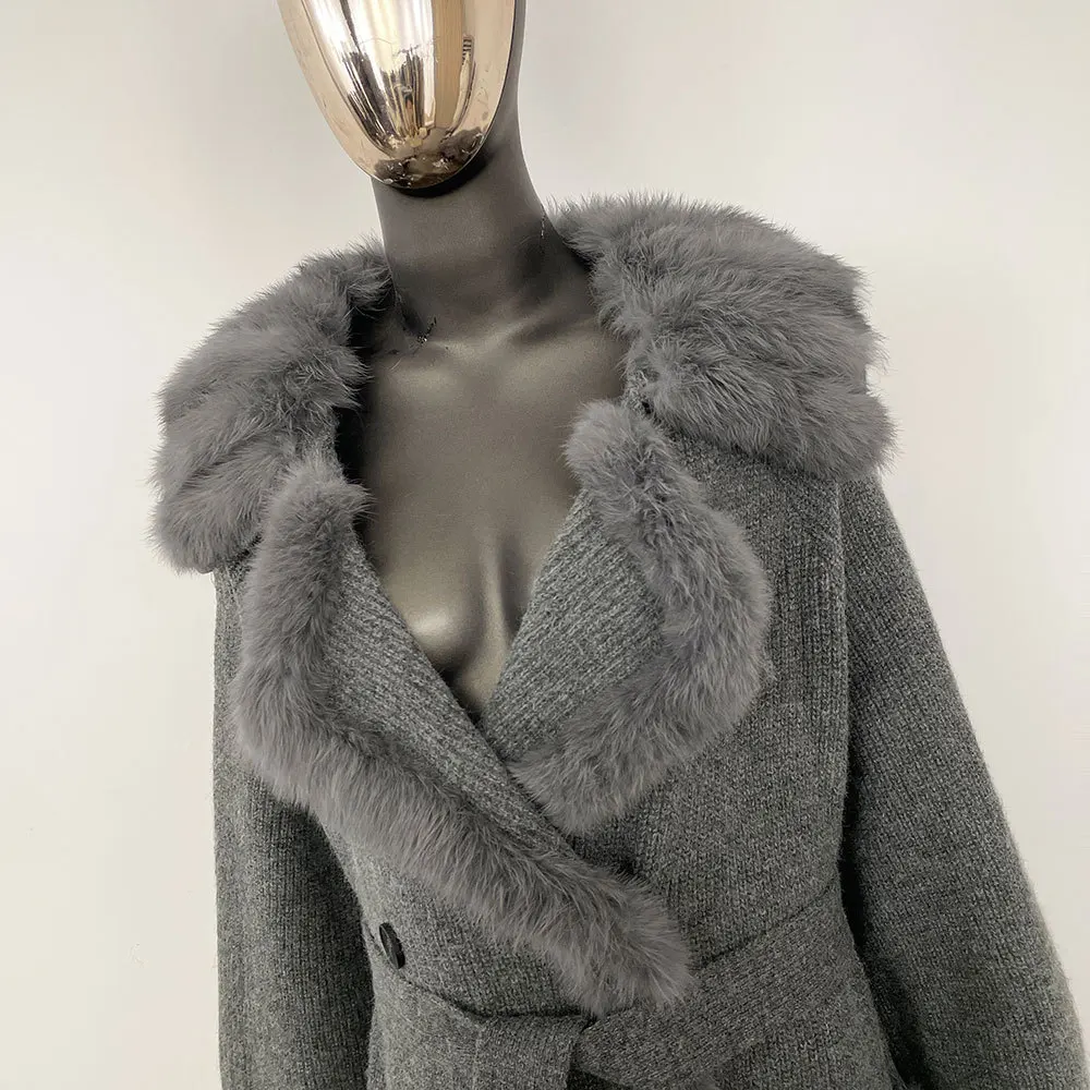 Cappotto lungo da donna in pelliccia di volpe invernale personalizzato maglione da donna morbido colletto di volpe giacca alla moda elegante trench capispalla