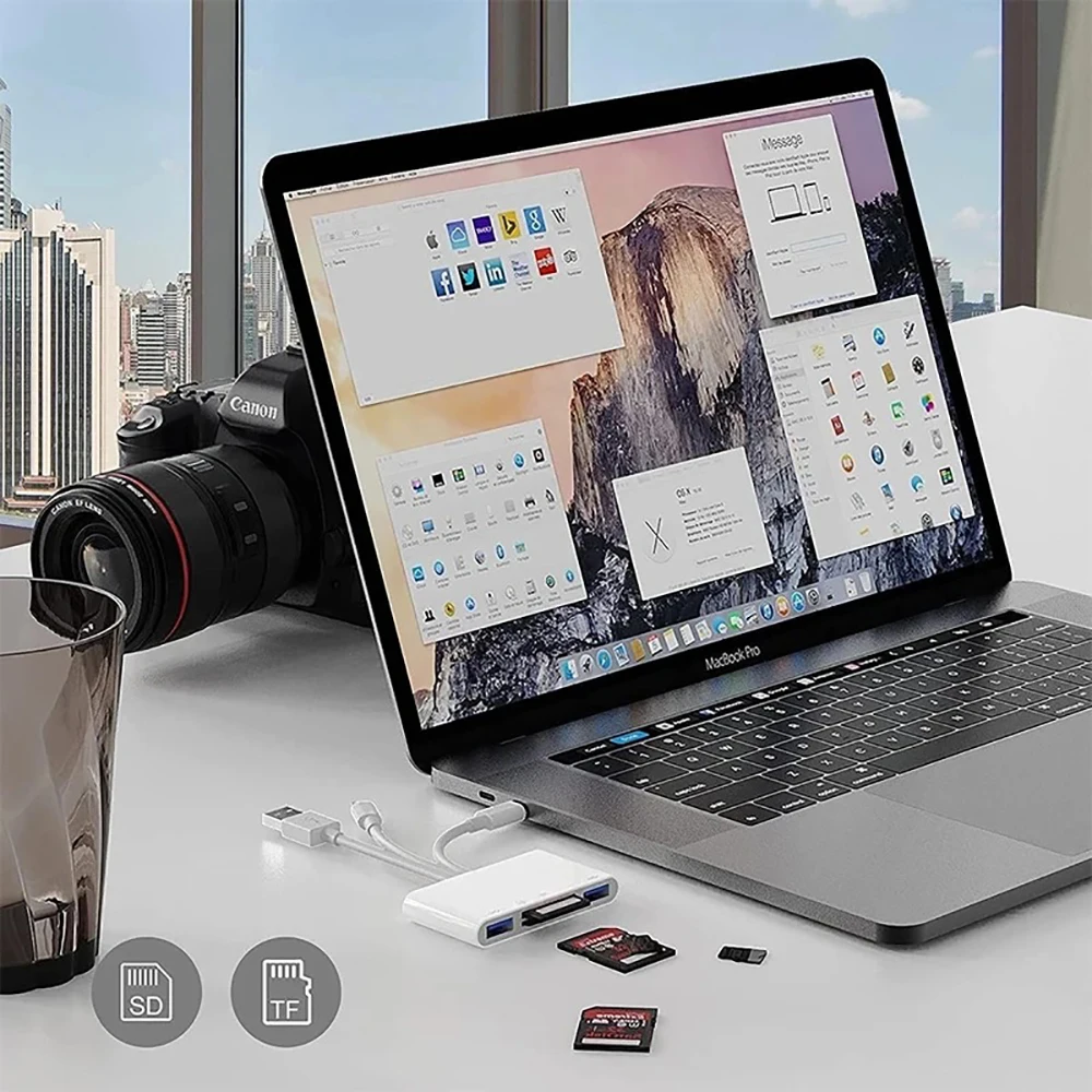 5-in-3 USB 3.0 허브 USB C 도킹 스테이션 유형 C 허브 분배기(충전 포트 포함) PC 노트북 Macbook Pro iPhone용 OTG 어댑터