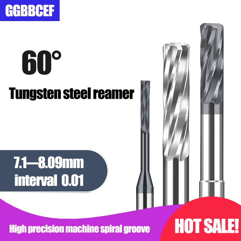 7.1-8.09MM Carbide Machine Reamer Spiral Flute Uncoated Two Decimal Places Chucking Metal Cutter 6 Flutes CNC Tungsten Steel