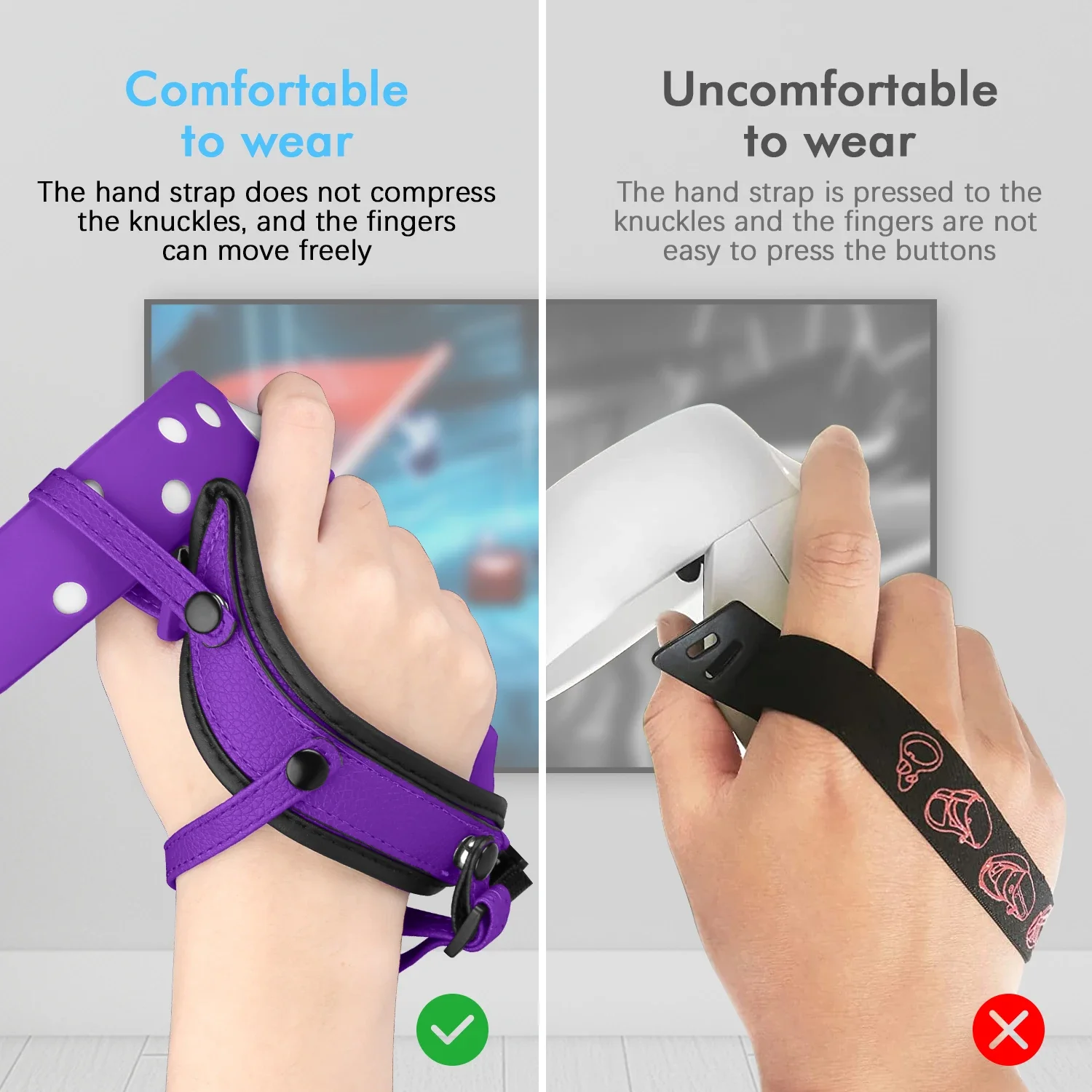 For Oculus Quest 2 Grip Cover Touch Controller Grip Anti-Throw Strap Silicone Protective Cover Adjustable Strap Accessories 1Set