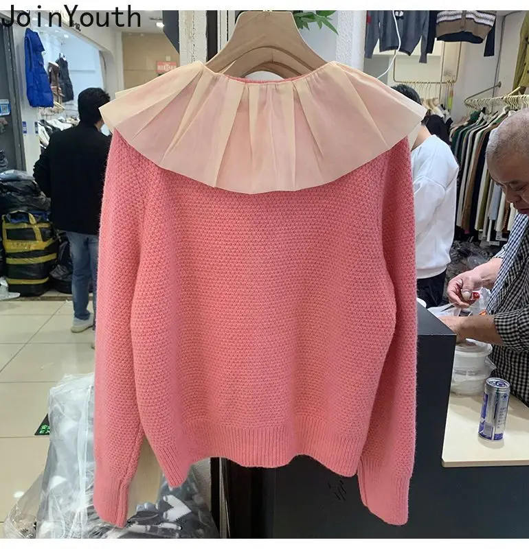 2023 Women Cardigan Jackets Sueter Mujer Sweet Peter Pan Collar Loose Pull Femme Fashion Korean Fall Winter Knit Sweater Tops