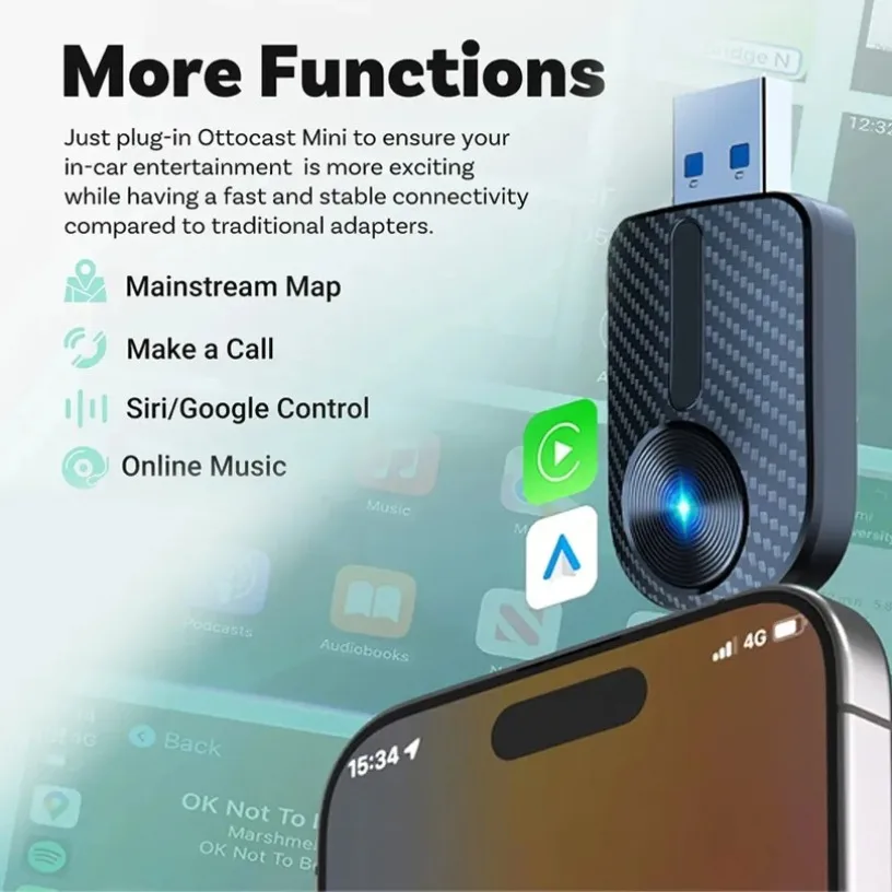 Portable New 2 in 1 Wireless CarPlay Adapter&Android Mini Auto Wireless Adapter 5Ghz WiFi Type-C/USB Plug Play Carplay Wireless