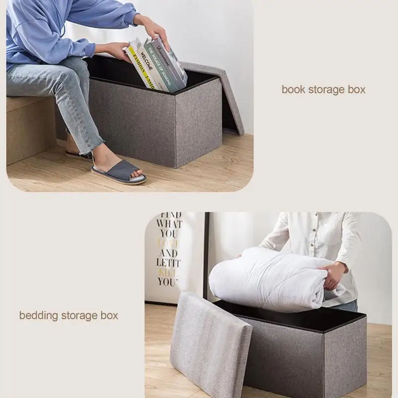 Foot Rest Stool With Storage Shoes Bench Fabric Storage Bin Box Ottomans Storage Bin Box Cotton Linen Large-Capacity