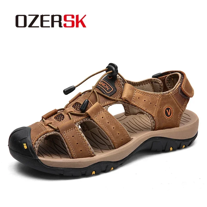 

OZERSK Hot Sale Fashion Summer Leisure Beach Men Shoes Breathable Leather Causal Sandals High Quality Men's Sandals 38-48