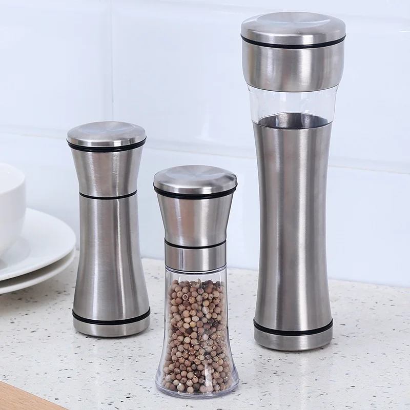 Black Pepper Grinder with Stainless Steel Mill Manual Spice Glass Salt and Pepper Grinder Machine for Household