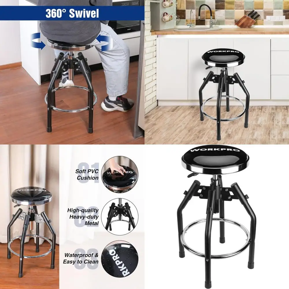 

Industrial-Strength Adjustable Hydraulic Bar Stool, 29-33.86in Height, 330lbs Capacity, Black