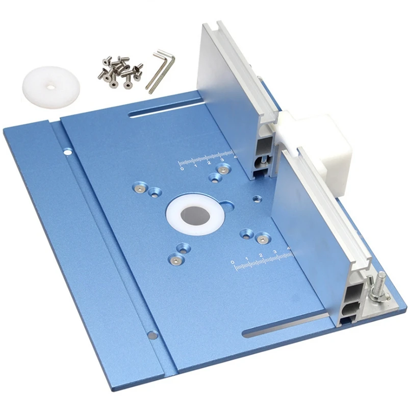 Juego de placa de inserción de mesa de enrutador, herramienta de carpintería azul con calibre de inglete para banco de trabajo de bricolaje, 1 Juego