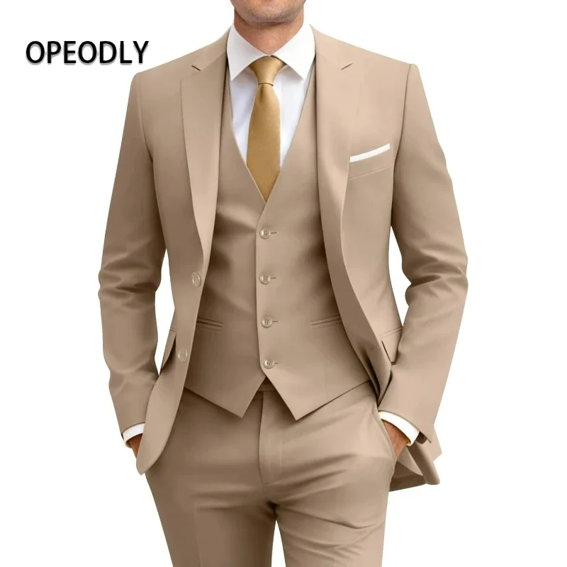 

Мужской костюм OPEODLY из 3 предметов: приталенный пиджак на двух пуговицах, жилет и брюки. Идеально для бизнеса, свадеб, вечеринок, официальных мероприятий и офиса.