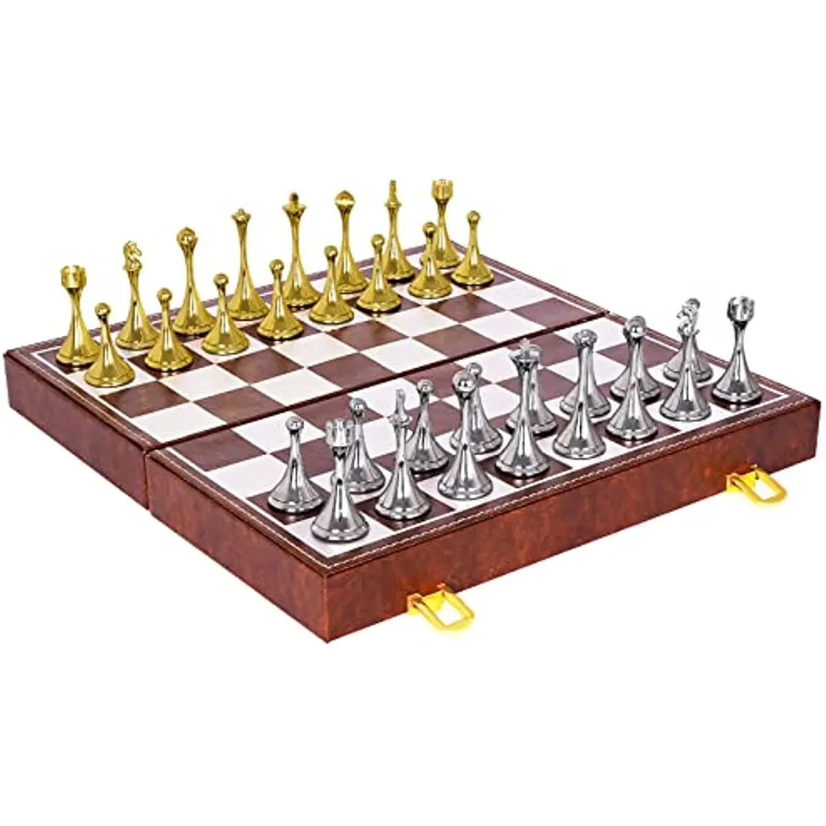 30cm Magnetic Metal Chess Sets Adults Kids Magnetic  Storage Portable Travel Folding Leather Chess Board Metal Staunton Chess