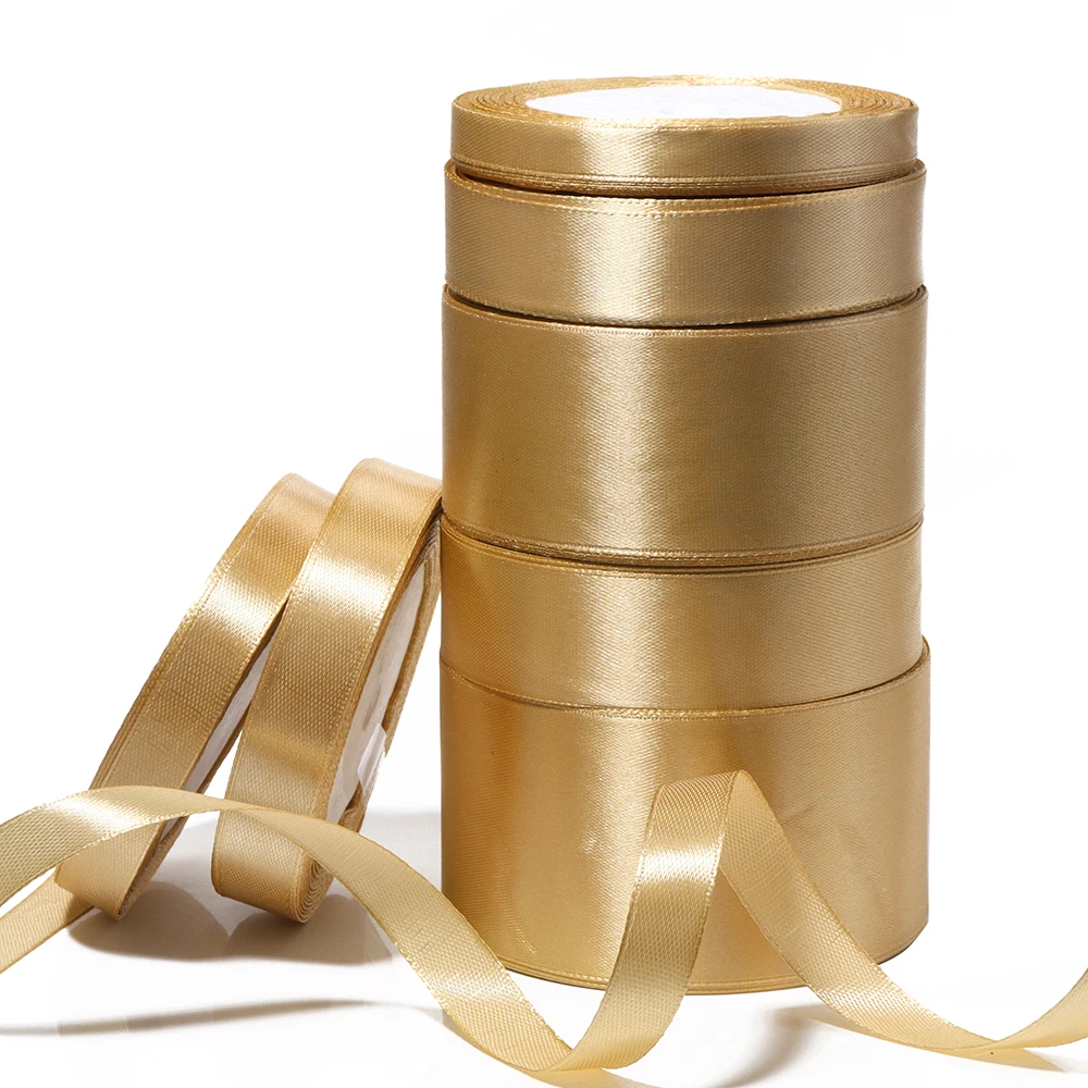 25 Yards 10-50mm Champagner-Goldfarbene Seidensatinbänder Weihnachten Hochzeit Party Dekoration Geschenkverpackung DIY Bastelbänder