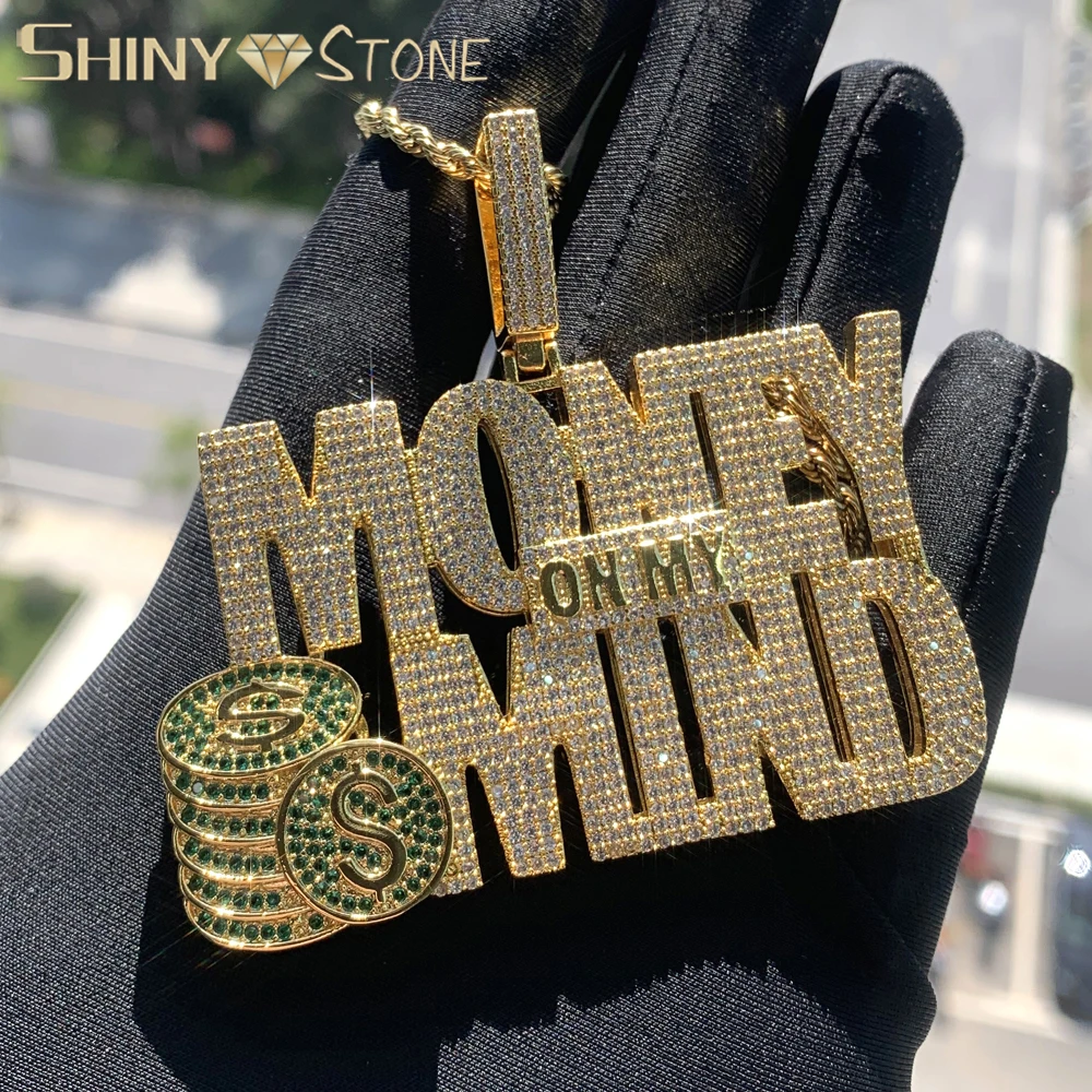 Iced Out Money On My Mind Necklace Cubic Zircon Dollar Money Pendant Men Women Hip Hop Rock Rap Jewelry