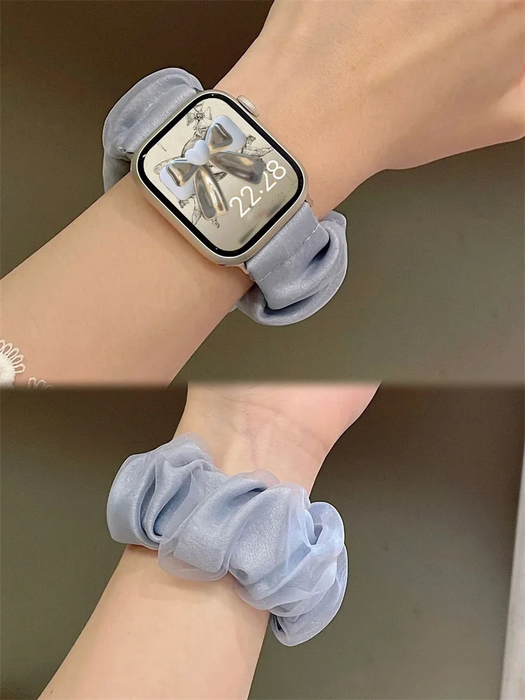 Korea Cute Tulle Hair Band Strap For Apple Watch Band 49mm 44mm 40 45mm 41mm Fashion Lady Elastic Strap Band For Watch 9 8 7 SE